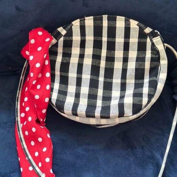 CLEARANCE!!! Black and white plaid bag with red and white polka dot scarf - Picture 2 of 6